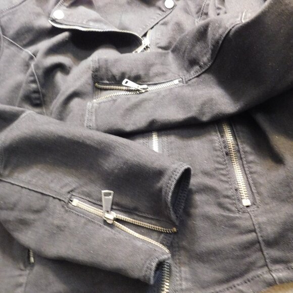 Kate and Mallory Black Denim Moto Jacket Woman's Large - Picture 3 of 4